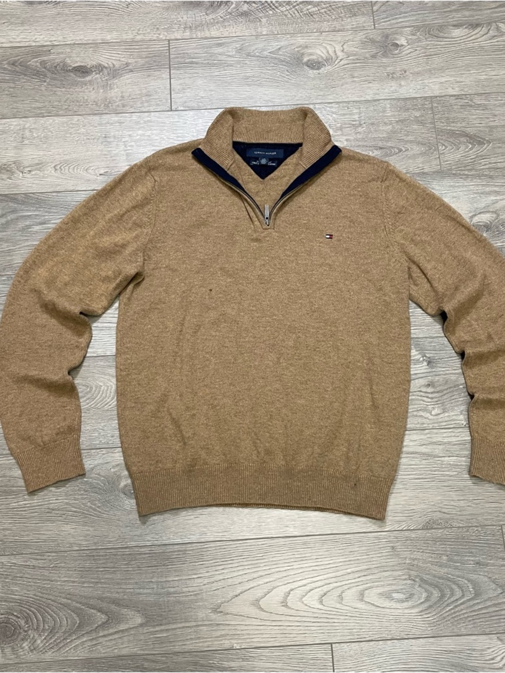 Tommy Hilfiger Premium Lambswool Quarter Zip Pullover L/G Tan/Beige